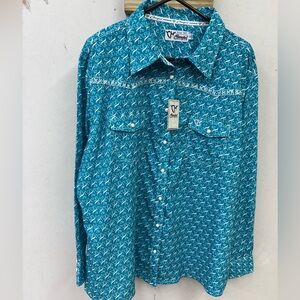 Cowgirl hardware Turquoise Patterned pearl snap Shirt women 2XL-nwt